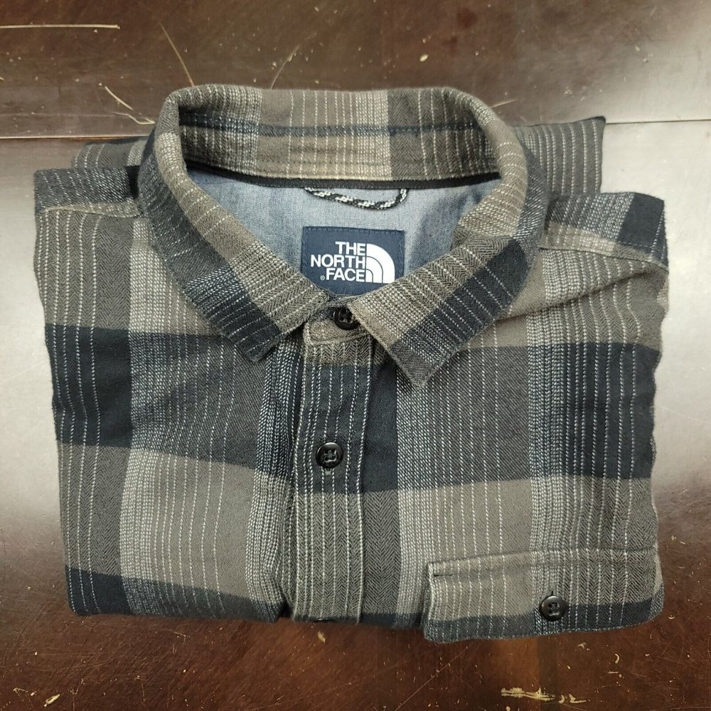 The North Face Mens L Shirt Gray Plaid Stayside Chamois Button Front - Picture 7 of 13